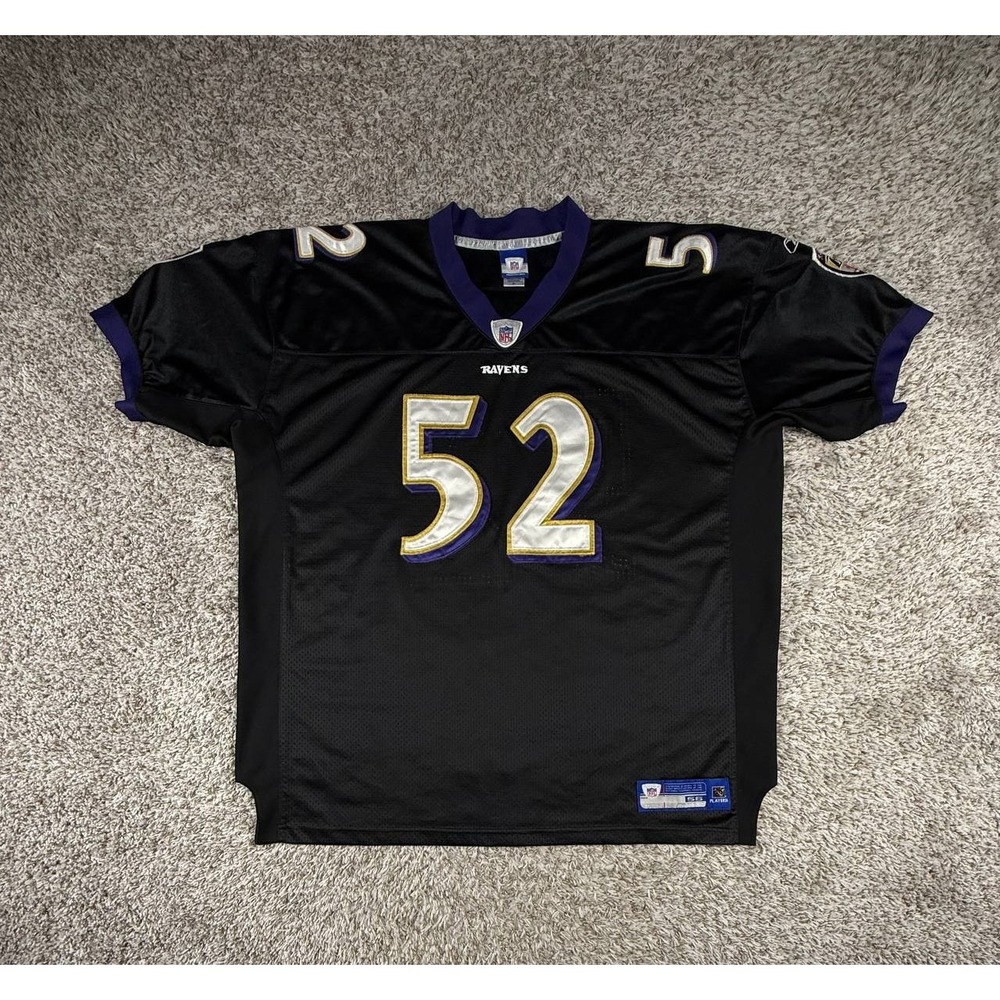 Vintage Reebok Ray Lewis #52 Baltimore Ravens Black Alternate Jersey Size 56